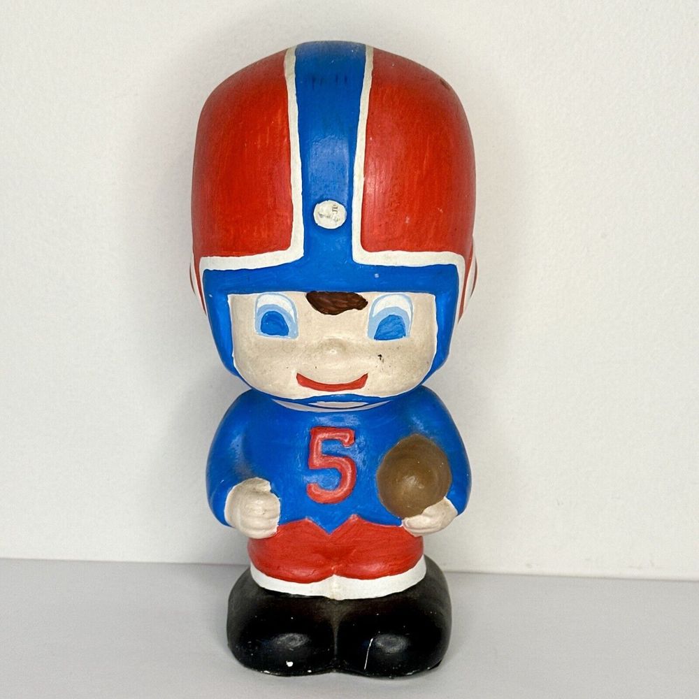 Vintage Football Player Ceramic ￼ Figurine #5‎ Red And Blue 1970’s